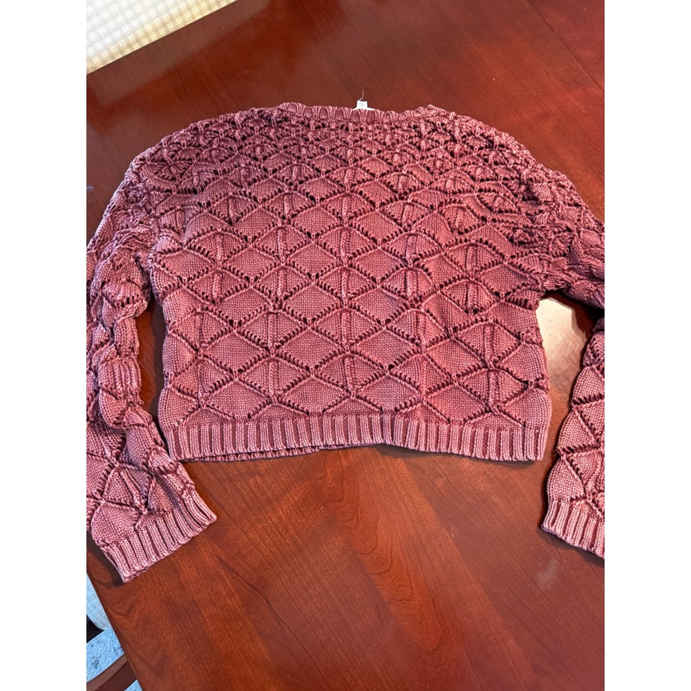we:some mauve textured knit med crewneck sweater open-weave diamond pattern - Picture 6 of 8